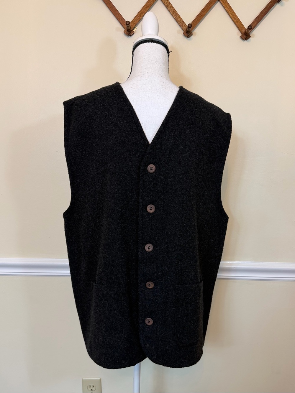 Wool Marks & Spencer Men's Black Full Button Vest Front Pockets V Neck